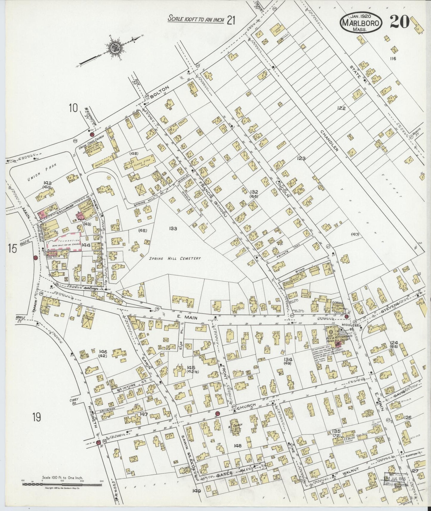 Sanborn Fire Insurance Map from Marlborough, Middlesex County, Massachusetts (1920), Sheet #0020 - Complete Map Set gallery image, historic Sanborn map, vintage wall art, Massachusetts Massachusetts