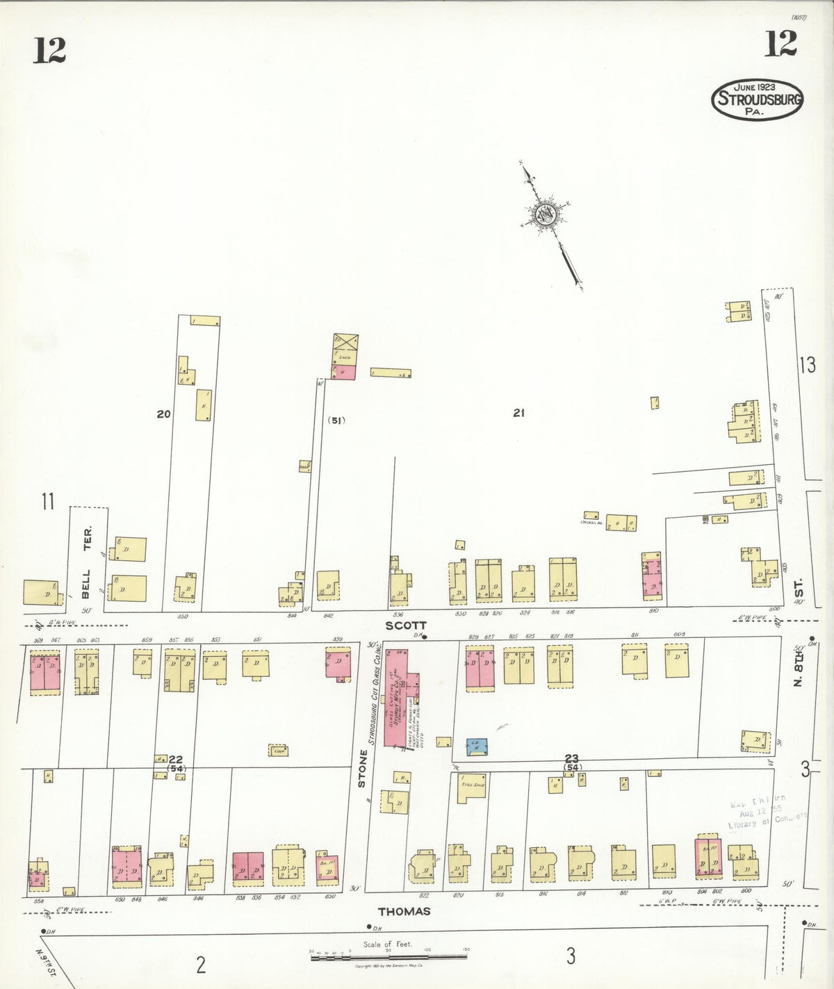 Sanborn Fire Insurance Map from Stroudsburg, Monroe County, Pennsylvania (1923), Sheet #0012 - Complete Map Set gallery image, historic Sanborn map, vintage wall art, Pennsylvania Pennsylvania