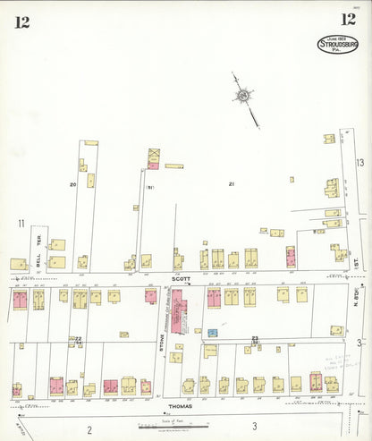 Sanborn Fire Insurance Map from Stroudsburg, Monroe County, Pennsylvania (1923), Sheet #0012 - Complete Map Set gallery image, historic Sanborn map, vintage wall art, Pennsylvania Pennsylvania