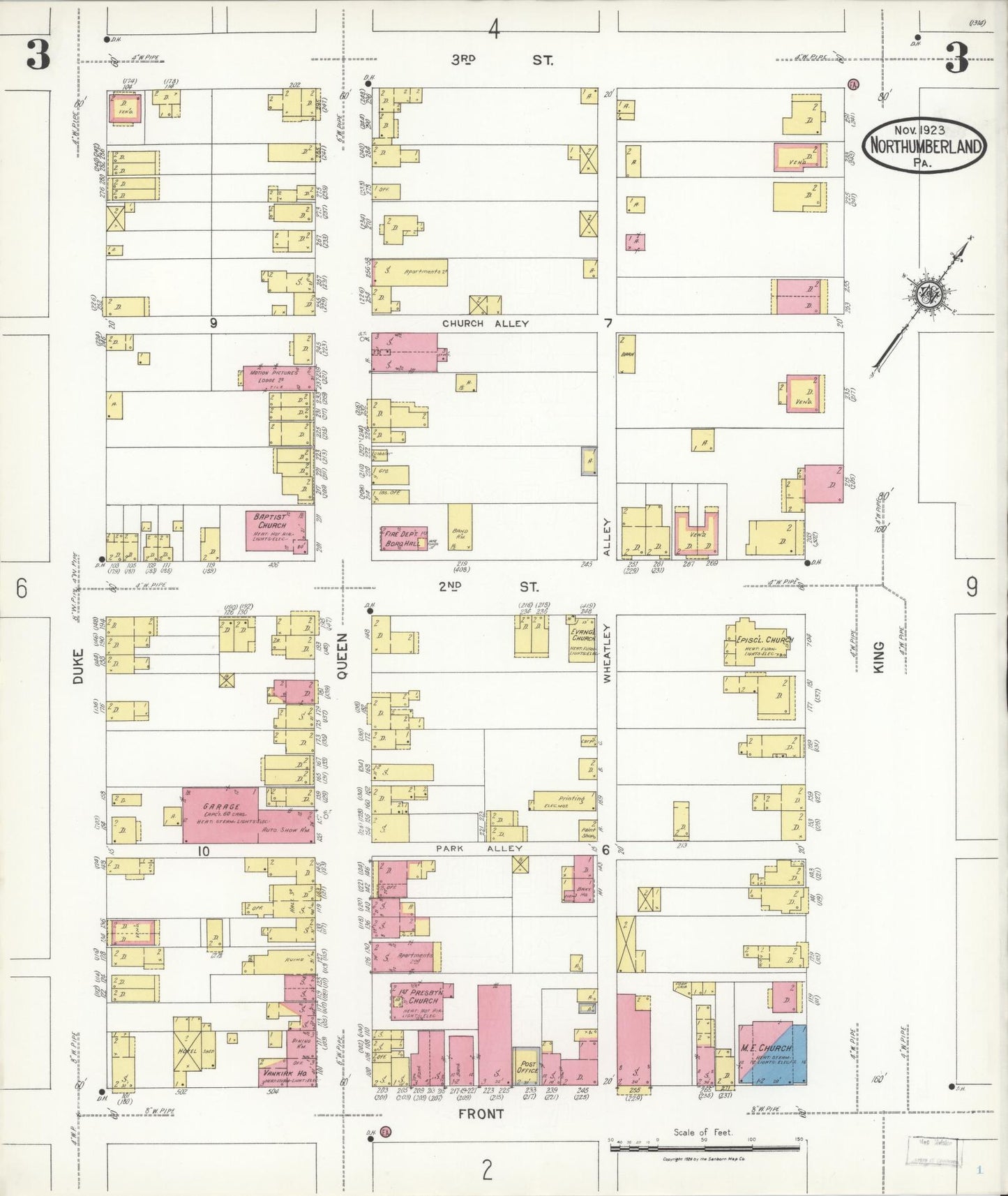 Sanborn Fire Insurance Map from Northumberland, Northumberland County, Pennsylvania (1923), Sheet #0003 - Complete Map Set gallery image, historic Sanborn map, vintage wall art, Pennsylvania Pennsylvania