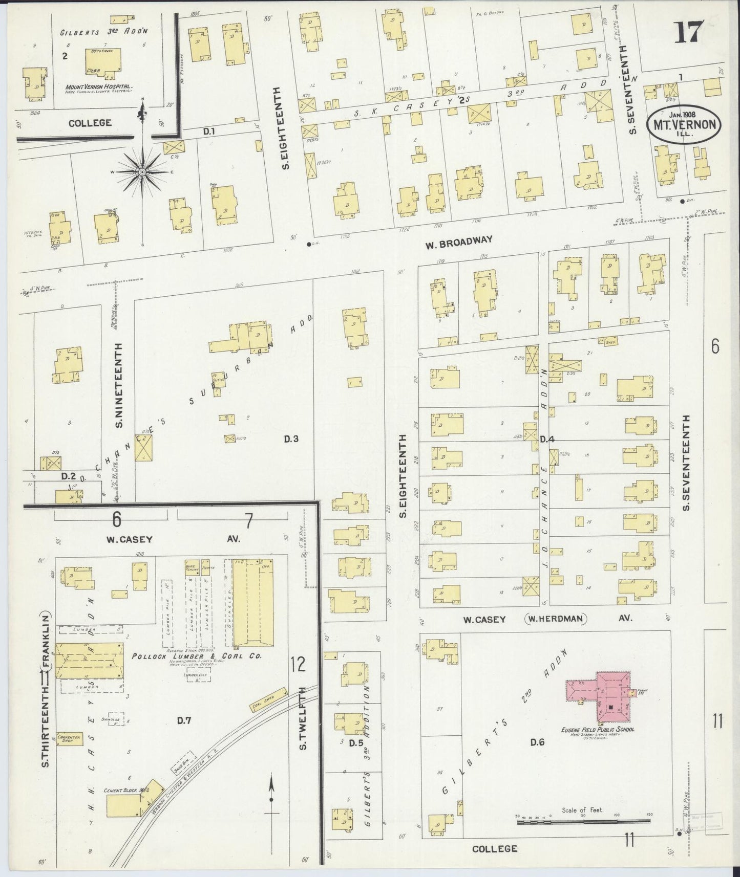 Sanborn Fire Insurance Map from Mount Vernon, Jefferson County, Illinois (1908), Sheet #0017 - Complete Map Set gallery image, historic Sanborn map, vintage wall art, Illinois Illinois