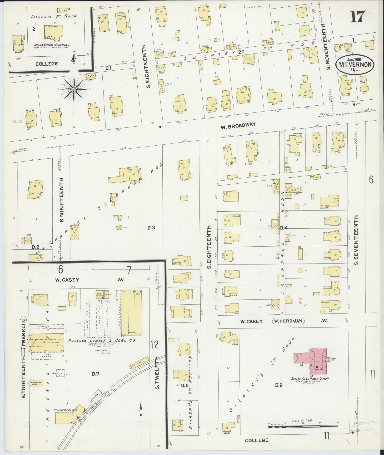 Sanborn Fire Insurance Map from Mount Vernon, Jefferson County, Illinois (1908), Sheet #0017 - Complete Map Set gallery image, historic Sanborn map, vintage wall art, Illinois Illinois