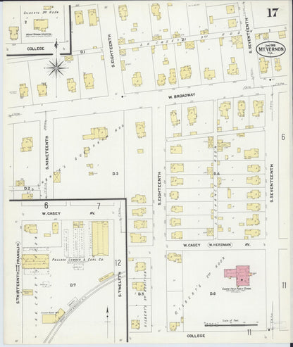 Sanborn Fire Insurance Map from Mount Vernon, Jefferson County, Illinois (1908), Sheet #0017 - Complete Map Set gallery image, historic Sanborn map, vintage wall art, Illinois Illinois