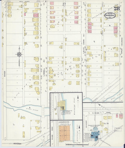 Sanborn Fire Insurance Map from Hannibal, Marion County, Missouri (1913), Sheet #0028 - Complete Map Set gallery image, historic Sanborn map, vintage wall art, Missouri Missouri