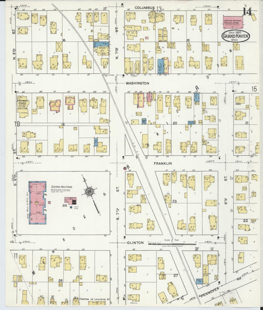 Sanborn Fire Insurance Map from Grand Haven, Ottawa County, Michigan (1920), Sheet #0014 - Historic Sanborn Fire Insurance Map Print, vintage old map wall art, antique decor, genealogy gift, Michigan Michigan map