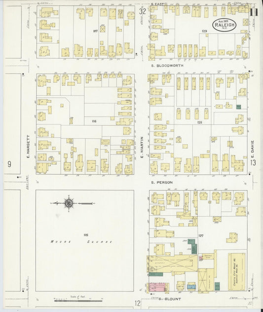 Sanborn Fire Insurance Map from Raleigh, Wake County, North Carolina (1909), Sheet #0011 - Historic Sanborn Fire Insurance Map Print, vintage old map wall art, antique decor, genealogy gift, North Carolina North Carolina map