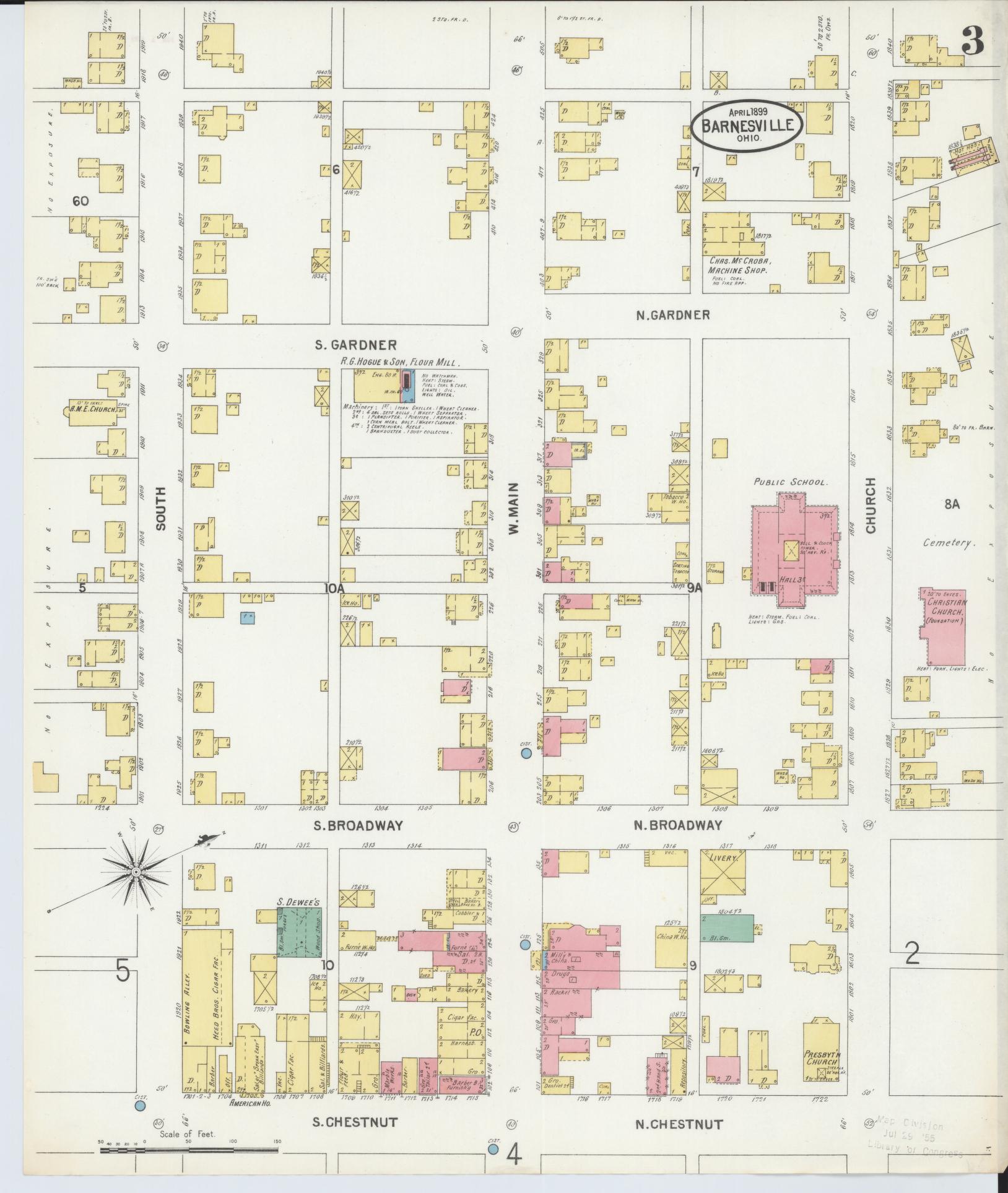 Sanborn Fire Insurance Map from Barnesville, Belmont County, Ohio (1899), Sheet #0003 - Historic Sanborn Fire Insurance Map Print, vintage old map wall art, antique decor, genealogy gift, Ohio Ohio map