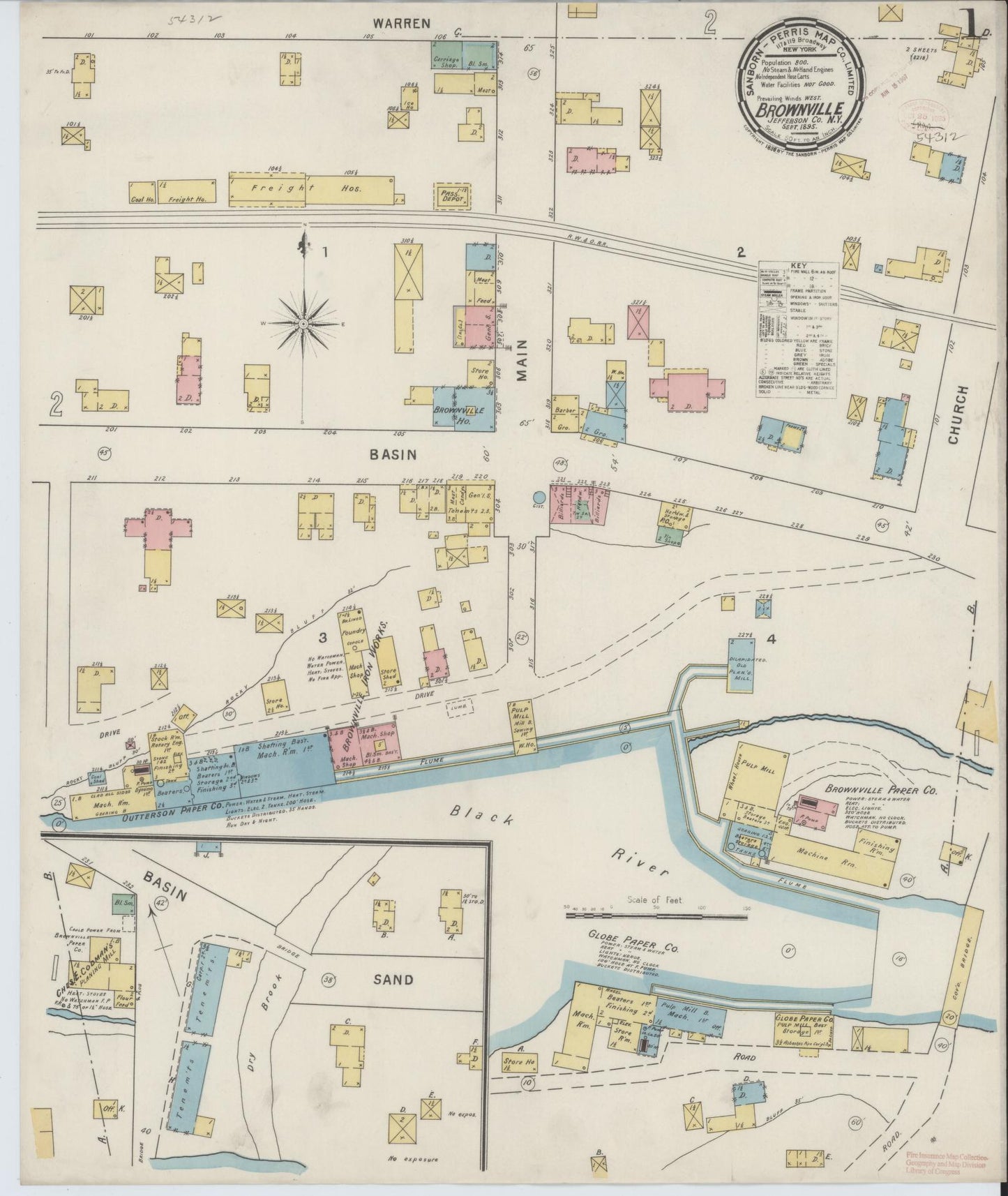 Sanborn Fire Insurance Map from Brownville, Jefferson County, New York (1895), Sheet #0001 - Complete Map Set gallery image, historic Sanborn map, vintage wall art, New York New York