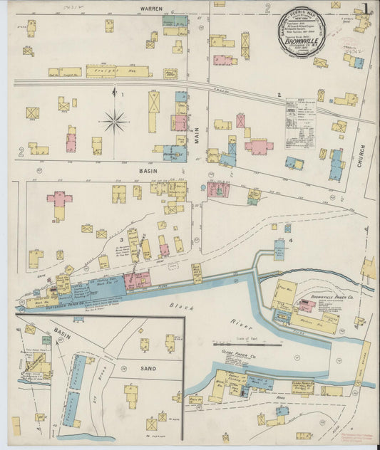 Sanborn Fire Insurance Map from Brownville, Jefferson County, New York (1895), Sheet #0001 - Complete Map Set gallery image, historic Sanborn map, vintage wall art, New York New York