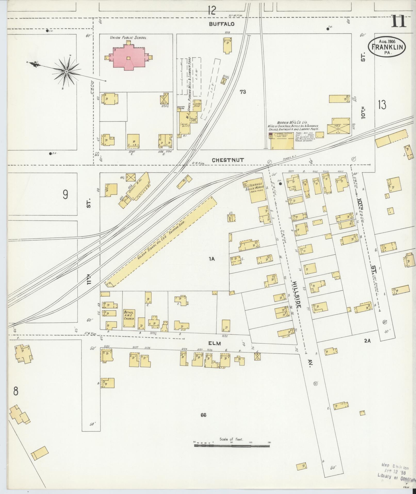 Sanborn Fire Insurance Map from Franklin, Venango County, Pennsylvania (1906), Sheet #0011 - Historic Sanborn Fire Insurance Map Print, vintage old map wall art, antique decor, genealogy gift, Pennsylvania Pennsylvania map