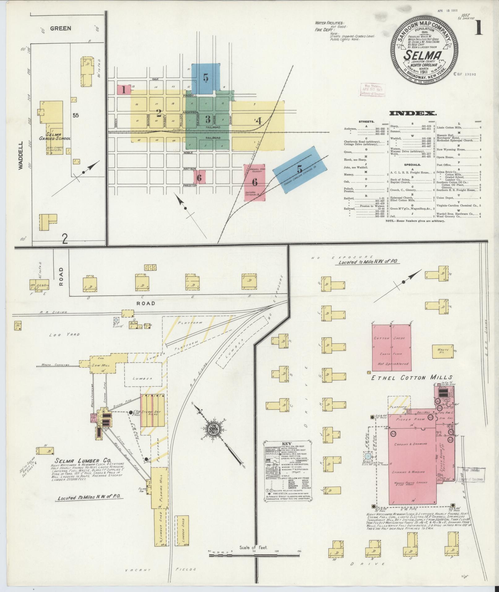 Sanborn Fire Insurance Map from Selma, Johnston County, North Carolina (1911), Sheet #0001 - Complete Map Set gallery image, historic Sanborn map, vintage wall art, North Carolina North Carolina