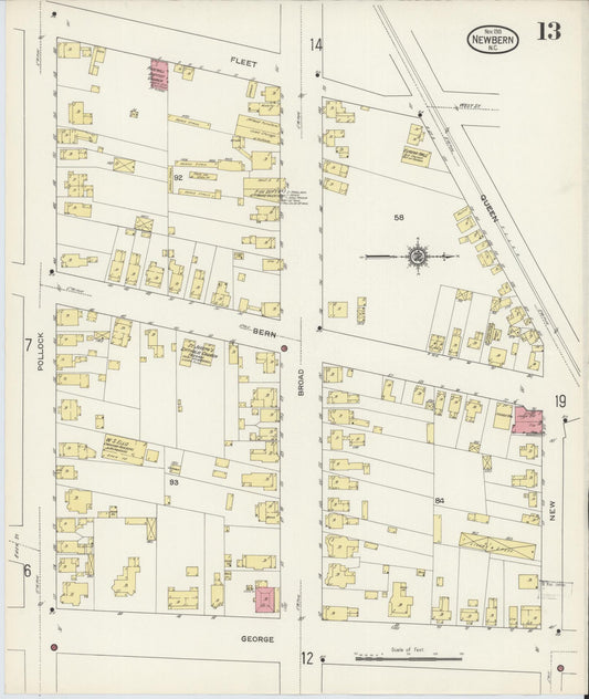Sanborn Fire Insurance Map from New Bern, Craven County, North Carolina (1913), Sheet #0013 - Historic Sanborn Fire Insurance Map Print, vintage old map wall art, antique decor, genealogy gift, North Carolina North Carolina map