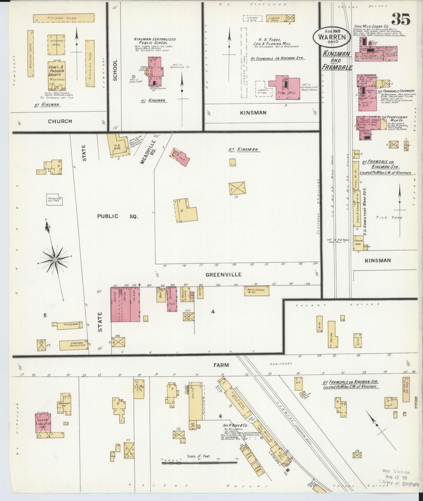 Sanborn Fire Insurance Map from Warren, Trumbull County, Ohio (1908), Sheet #0035 - Complete Map Set gallery image, historic Sanborn map, vintage wall art, Ohio Ohio