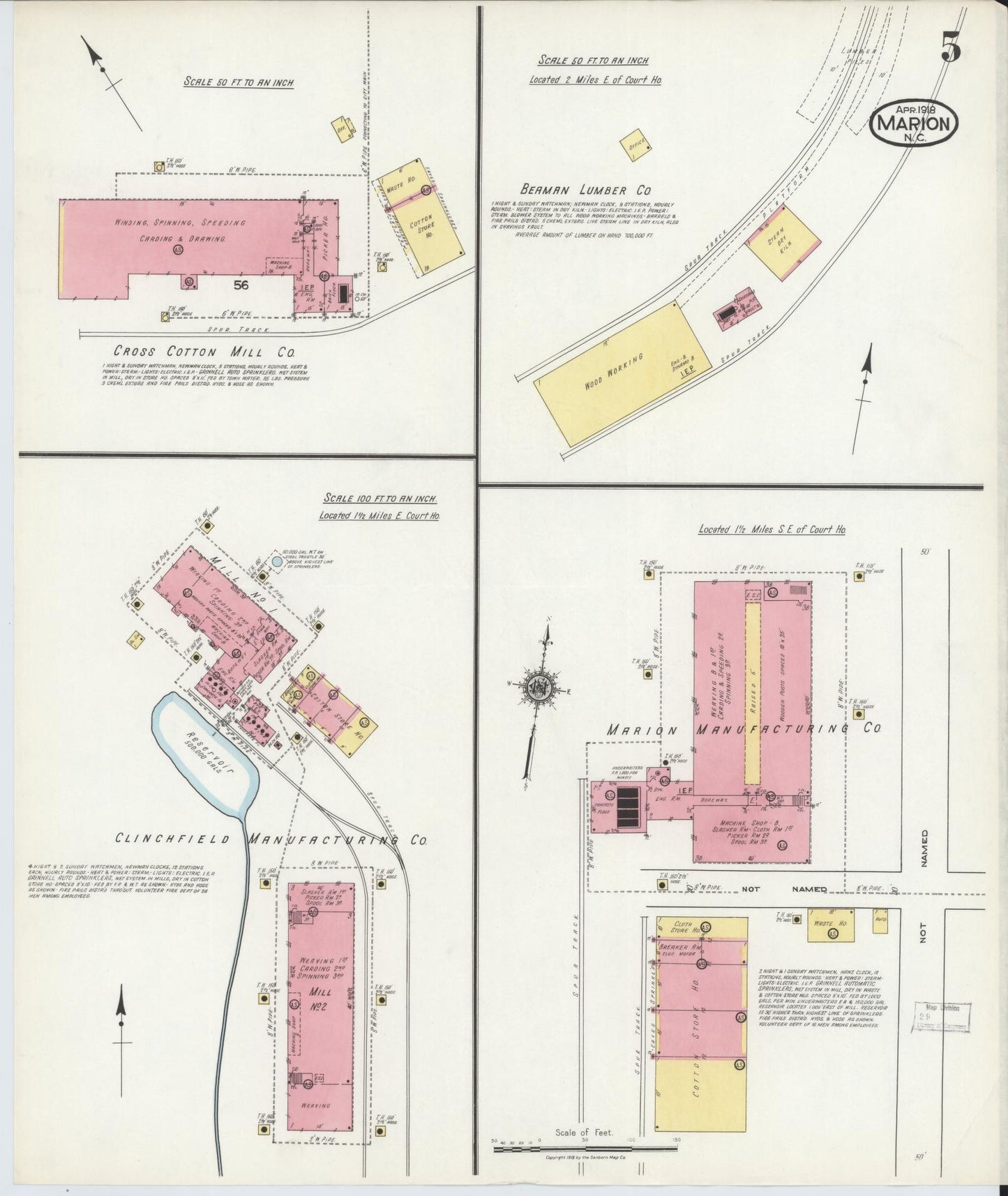 Sanborn Fire Insurance Map from Marion, Mcdowell County, North Carolina (1918), Sheet #0005 - Historic Sanborn Fire Insurance Map Print, vintage old map wall art, antique decor, genealogy gift, North Carolina North Carolina map