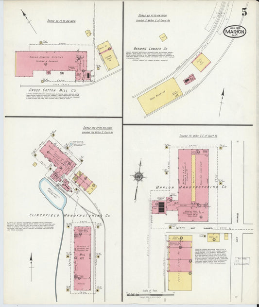Sanborn Fire Insurance Map from Marion, Mcdowell County, North Carolina (1918), Sheet #0005 - Historic Sanborn Fire Insurance Map Print, vintage old map wall art, antique decor, genealogy gift, North Carolina North Carolina map
