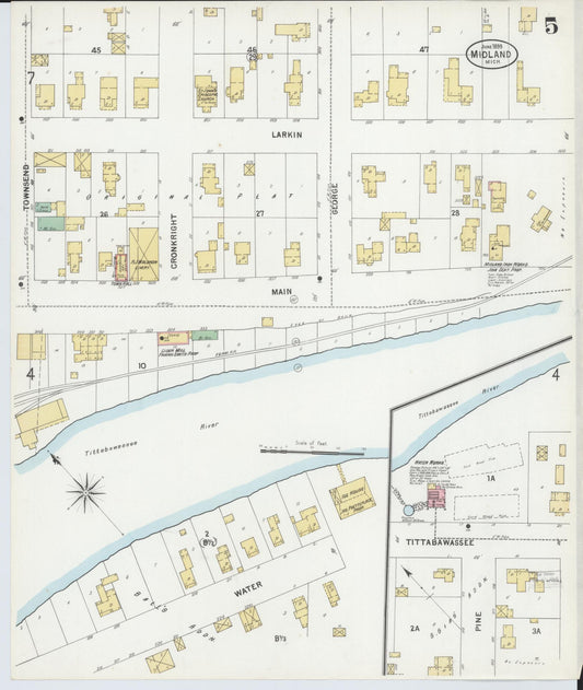 Sanborn Fire Insurance Map from Midland, Midland County, Michigan (1899), Sheet #0005 - Historic Sanborn Fire Insurance Map Print, vintage old map wall art, antique decor, genealogy gift, Michigan Michigan map