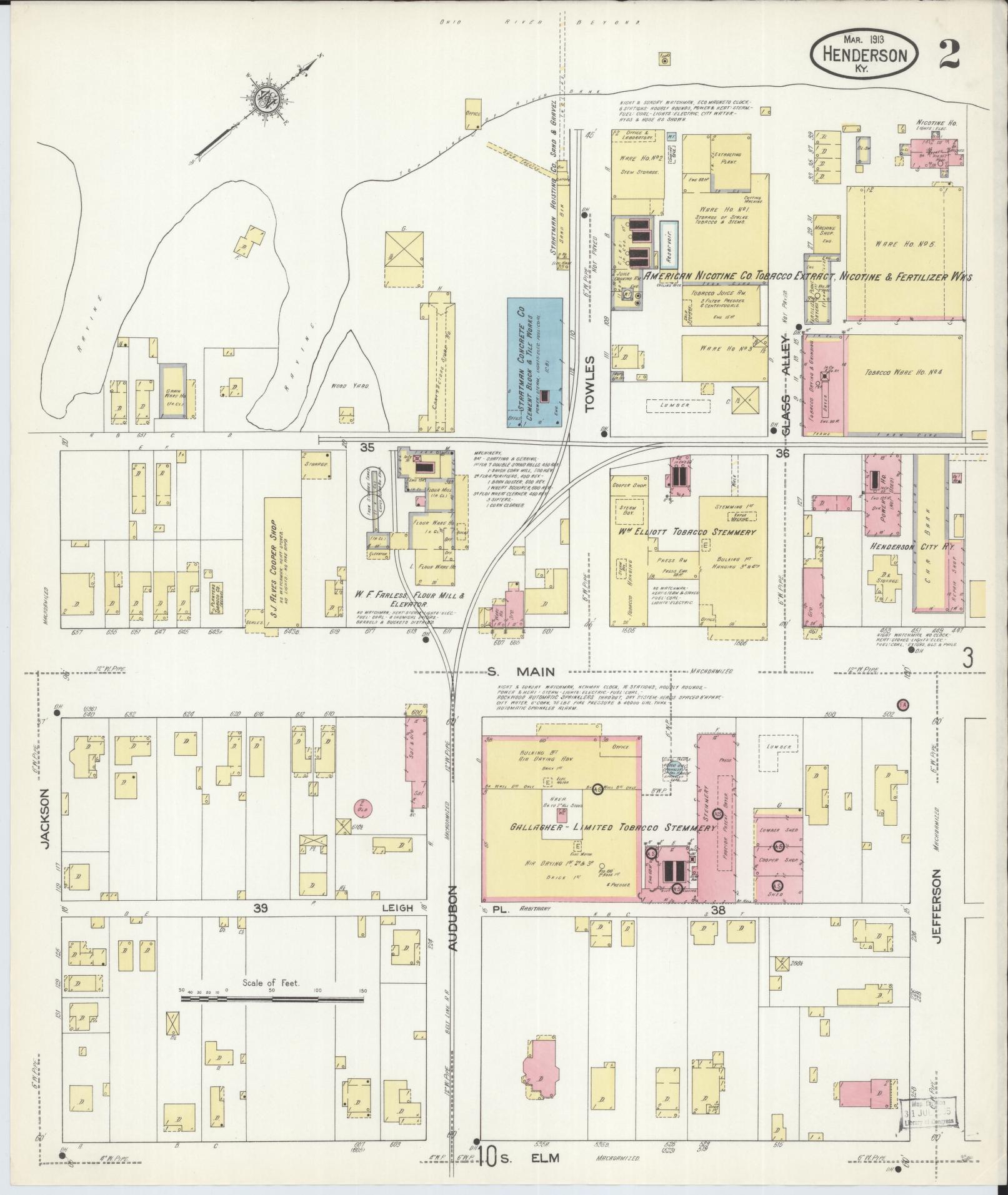 Sanborn Fire Insurance Map from Henderson, Henderson County, Kentucky (1913), Sheet #0002 - Complete Map Set gallery image, historic Sanborn map, vintage wall art, Kentucky Kentucky