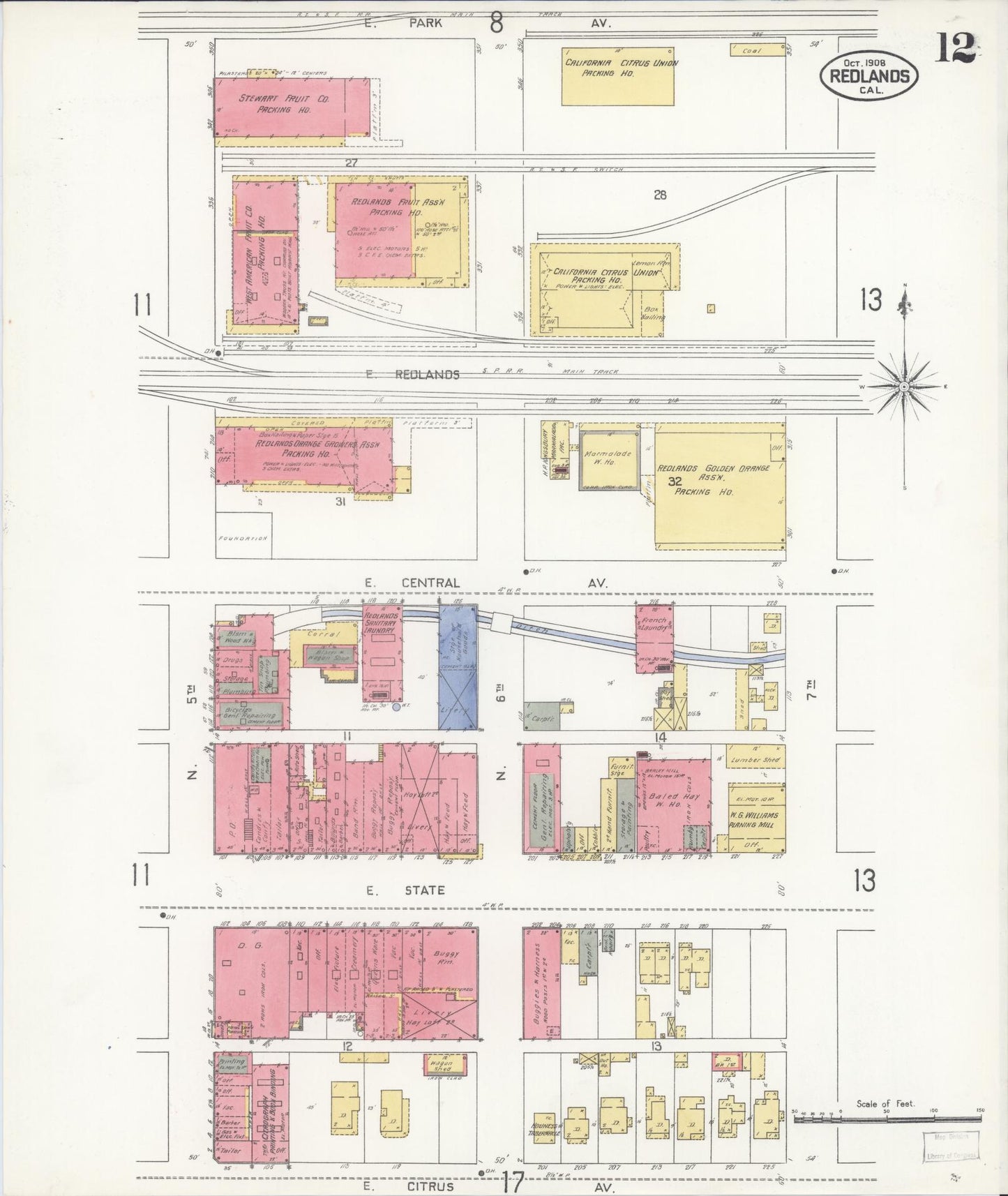 Sanborn Fire Insurance Map from Redlands, San Bernardino County, California (1908), Sheet #0012 - Complete Map Set gallery image, historic Sanborn map, vintage wall art, California California