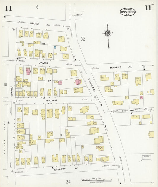 Sanborn Fire Insurance Map from Ossining, Westchester County, New York (1924), Sheet #0011 - Historic Sanborn Fire Insurance Map Print, vintage old map wall art, antique decor, genealogy gift, New York New York map