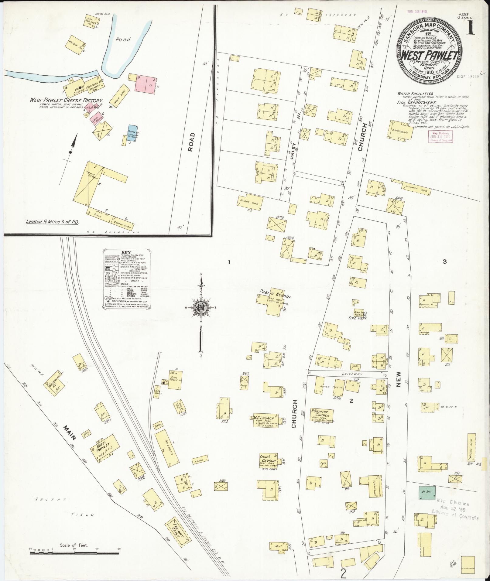 Sanborn Fire Insurance Map from West Pawlet, Rutland County, Vermont. (1910) – Historic Sanborn Fire Insurance Map Print