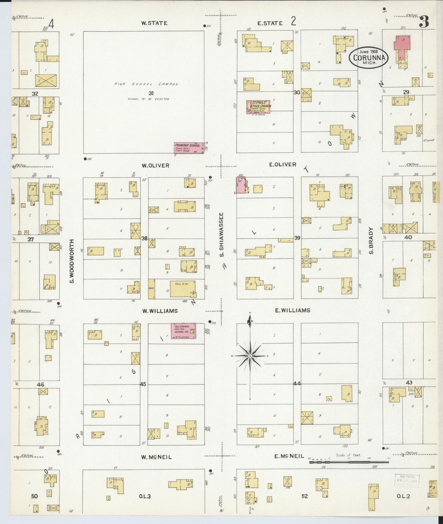 Sanborn Fire Insurance Map from Corunna, Shiawassee County, Michigan (1908), Sheet #0003 - Historic Sanborn Fire Insurance Map Print, vintage old map wall art, antique decor, genealogy gift, Michigan Michigan map