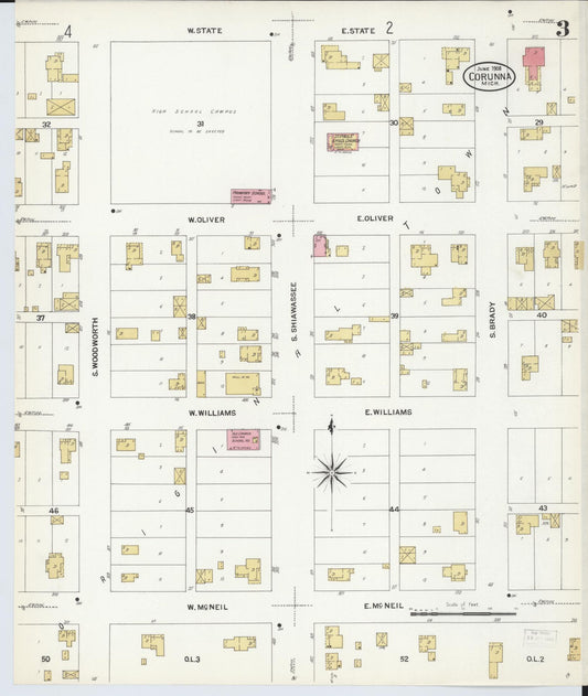 Sanborn Fire Insurance Map from Corunna, Shiawassee County, Michigan (1908), Sheet #0003 - Historic Sanborn Fire Insurance Map Print, vintage old map wall art, antique decor, genealogy gift, Michigan Michigan map