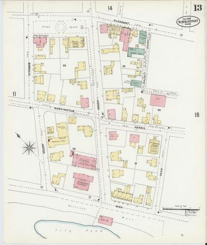 Sanborn Fire Insurance Map from Newburyport, Essex County, Massachusetts (1906), Sheet #0013 - Historic Sanborn Fire Insurance Map Print, vintage old map wall art, antique decor, genealogy gift, Massachusetts Massachusetts map