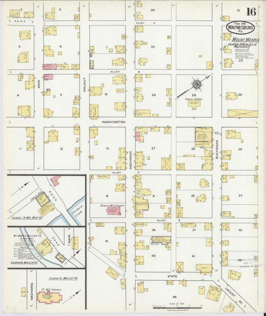 Sanborn Fire Insurance Map from Waynesburg, Greene County, Pennsylvania (1918), Sheet #0016 - Historic Sanborn Fire Insurance Map Print, vintage old map wall art, antique decor, genealogy gift, Pennsylvania Pennsylvania map