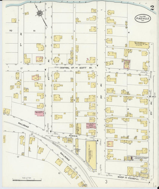 Sanborn Fire Insurance Map from Pikeville, Pike County, Kentucky (1910), Sheet #0002 - Historic Sanborn Fire Insurance Map Print, vintage old map wall art, antique decor, genealogy gift, Kentucky Kentucky map