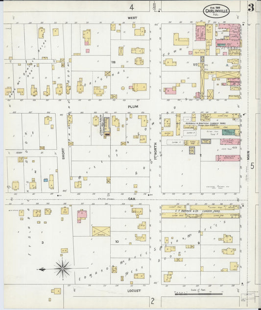 Sanborn Fire Insurance Map from Carlinville, Macoupin County, Illinois (1906), Sheet #0003 - Historic Sanborn Fire Insurance Map Print, vintage old map wall art, antique decor, genealogy gift, Illinois Illinois map