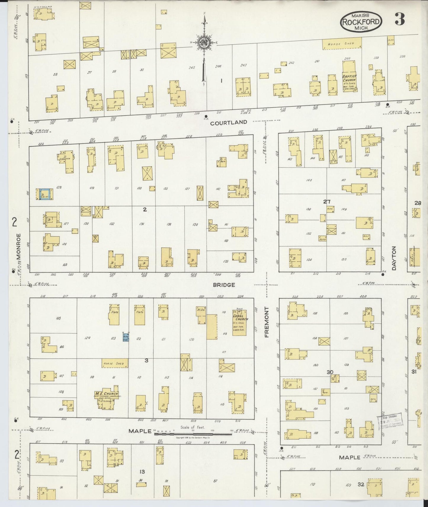 Sanborn Fire Insurance Map from Rockford, Kent County, Michigan (1918), Sheet #0003 - Complete Map Set gallery image, historic Sanborn map, vintage wall art, Michigan Michigan