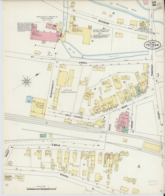 Sanborn Fire Insurance Map from Putnam, Windham County, Connecticut (1897), Sheet #0002 - Historic Sanborn Fire Insurance Map Print, vintage old map wall art, antique decor, genealogy gift, Connecticut Connecticut map