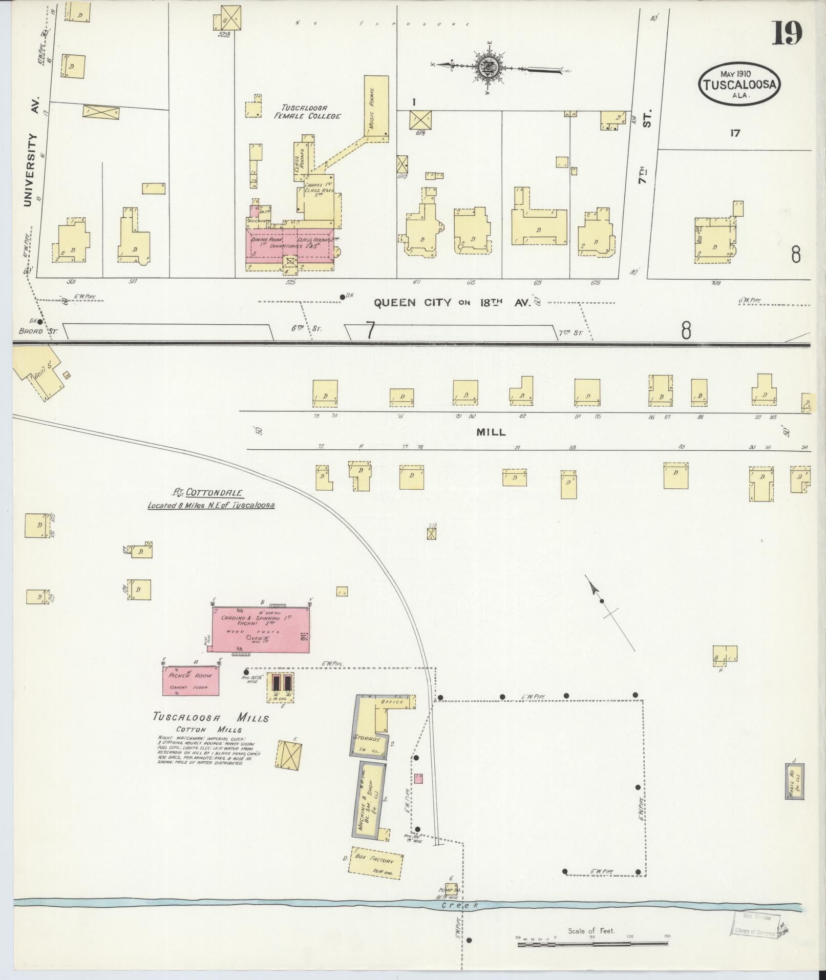 Sanborn Fire Insurance Map from Tuscaloosa, Tuscaloosa County, Alabama (1910), Sheet #0019 - Historic Sanborn Fire Insurance Map Print, vintage old map wall art, antique decor, genealogy gift, Alabama Alabama map