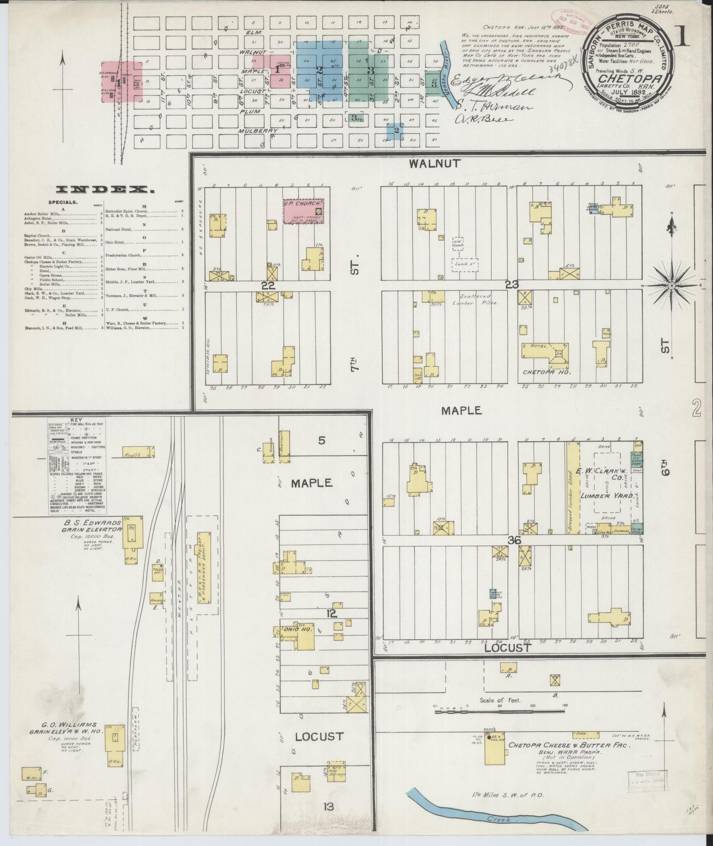 Sanborn Fire Insurance Map from Chetopa, Labette County, Kansas (1892), Sheet #0001 - Historic Sanborn Fire Insurance Map Print, vintage old map wall art, antique decor, genealogy gift, Kansas Kansas map