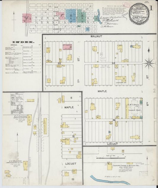 Sanborn Fire Insurance Map from Chetopa, Labette County, Kansas (1892), Sheet #0001 - Historic Sanborn Fire Insurance Map Print, vintage old map wall art, antique decor, genealogy gift, Kansas Kansas map