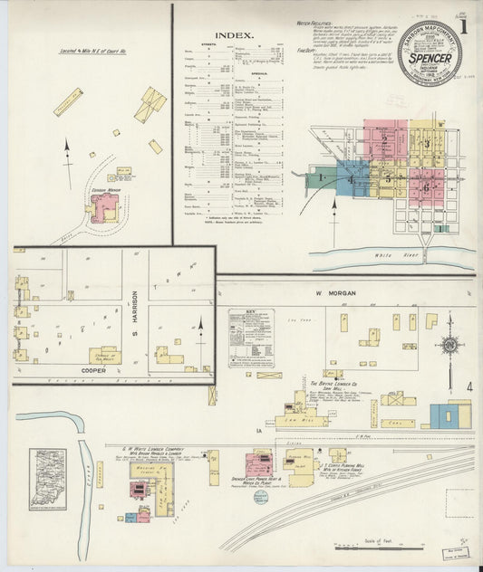 Sanborn Fire Insurance Map from Spencer, Owen County, Indiana (1912), Sheet #0001 - Historic Sanborn Fire Insurance Map Print, vintage old map wall art, antique decor, genealogy gift, Indiana Indiana map