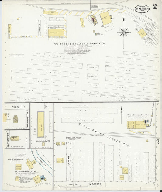 Sanborn Fire Insurance Map from Waldron, Scott County, Arkansas (1908), Sheet #0002 - Historic Sanborn Fire Insurance Map Print, vintage old map wall art, antique decor, genealogy gift, Arkansas Arkansas map