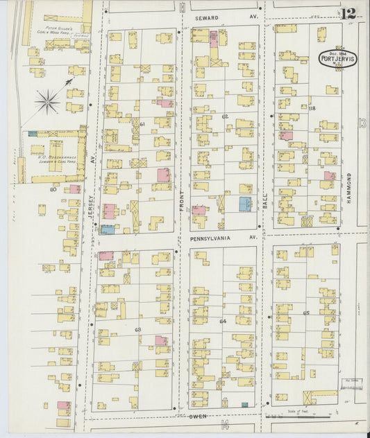 Sanborn Fire Insurance Map from Port Jervis, Orange County, New York (1894), Sheet #0012 - Historic Sanborn Fire Insurance Map Print, vintage old map wall art, antique decor, genealogy gift, New York New York map