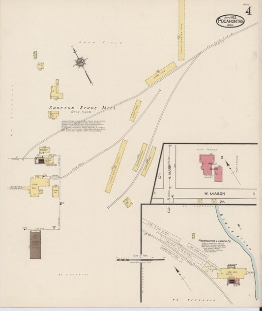 Sanborn Fire Insurance Map from Pocahontas, Randolph County, Arkansas (1922), Sheet #0004 - Historic Sanborn Fire Insurance Map Print, vintage old map wall art, antique decor, genealogy gift, Arkansas Arkansas map