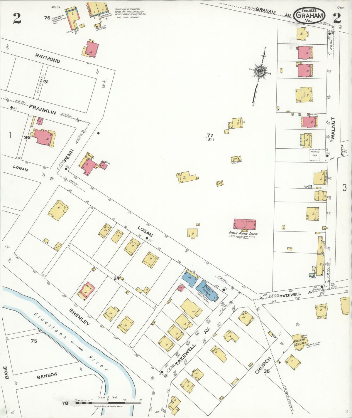 Sanborn Fire Insurance Map from Graham, Tazewell County, Virginia (1923), Sheet #0002 - Complete Map Set gallery image, historic Sanborn map, vintage wall art, Virginia Virginia
