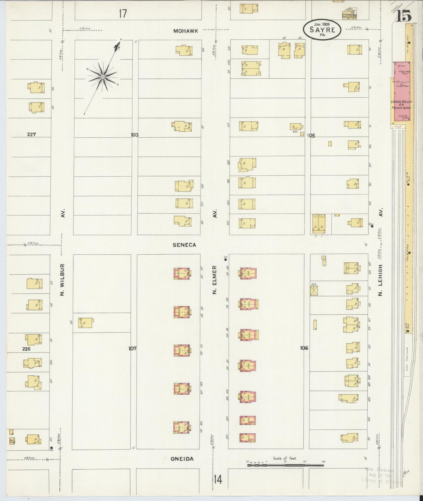 Sanborn Fire Insurance Map from Sayre, Bradford County, Pennsylvania (1909), Sheet #0015 - Complete Map Set gallery image, historic Sanborn map, vintage wall art, Pennsylvania Pennsylvania