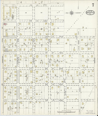 Sanborn Fire Insurance Map from Memphis, Hall County, Texas (1914), Sheet #0007 - Historic Sanborn Fire Insurance Map Print, vintage old map wall art, antique decor, genealogy gift, Texas Texas map