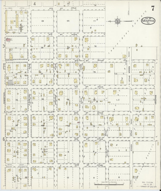 Sanborn Fire Insurance Map from Memphis, Hall County, Texas (1914), Sheet #0007 - Historic Sanborn Fire Insurance Map Print, vintage old map wall art, antique decor, genealogy gift, Texas Texas map
