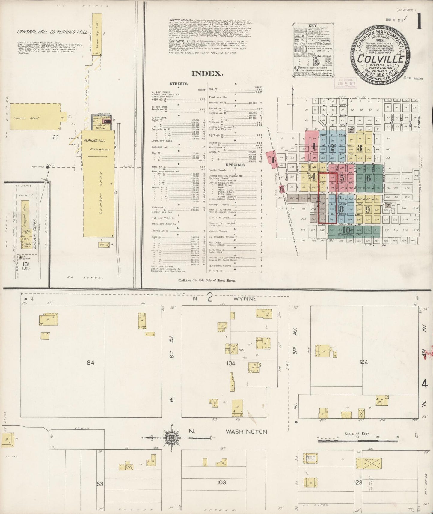 Sanborn Fire Insurance Map from Colville, Stevens County, Washington (1912), Sheet #0001 - Complete Map Set gallery image, historic Sanborn map, vintage wall art, Washington Washington
