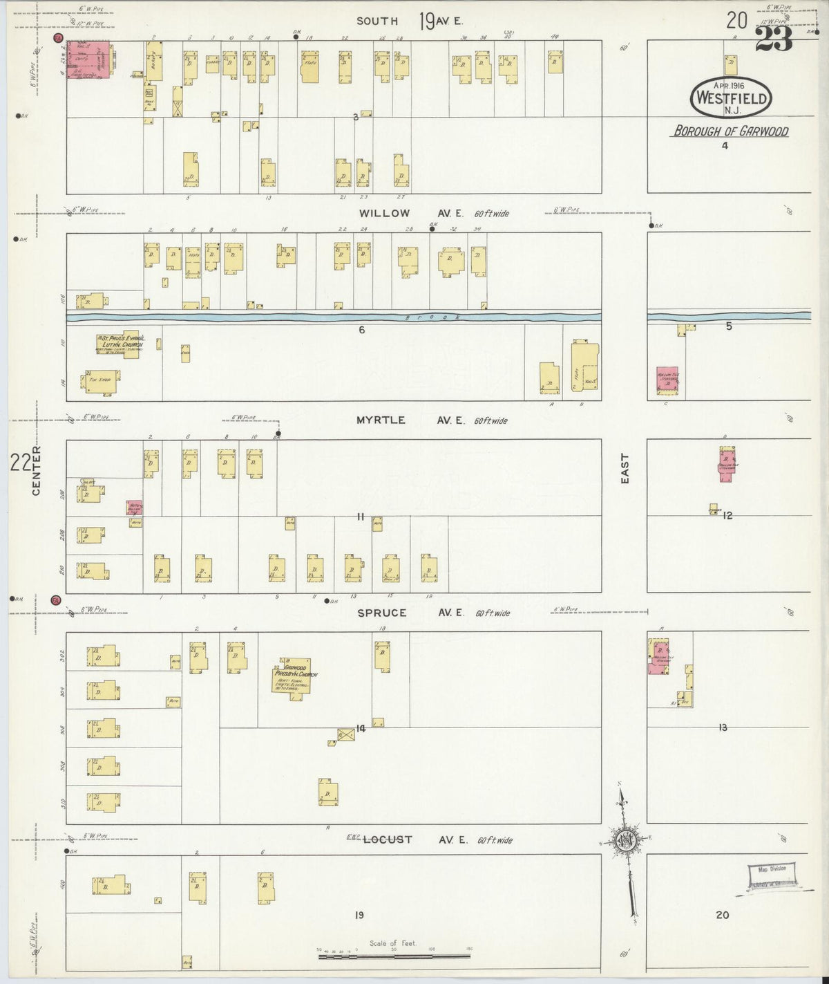 Sanborn Fire Insurance Map from Westfield, Union County, New Jersey (1916), Sheet #0023 - Complete Map Set gallery image, historic Sanborn map, vintage wall art, New Jersey New Jersey
