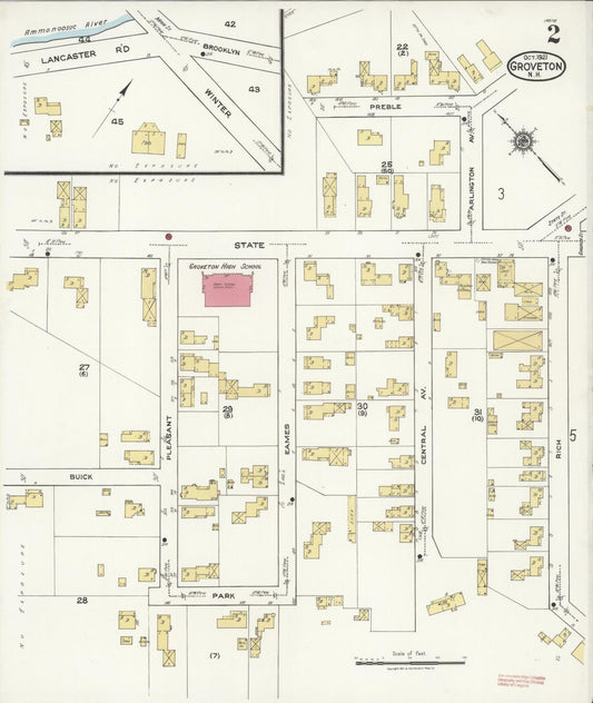 Sanborn Fire Insurance Map from Groveton, Coos County, New Hampshire (1921), Sheet #0002 - Historic Sanborn Fire Insurance Map Print, vintage old map wall art, antique decor, genealogy gift, New Hampshire New Hampshire map