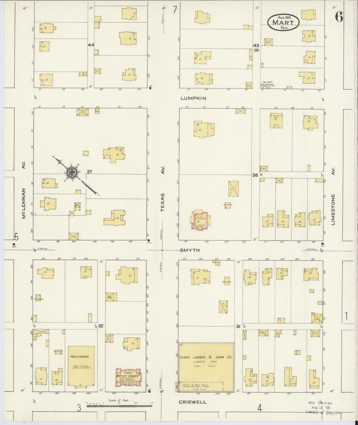 Sanborn Fire Insurance Map from Mart, McLennan County, Texas (1915), Sheet #0006 - Complete Map Set gallery image, historic Sanborn map, vintage wall art, Texas Texas