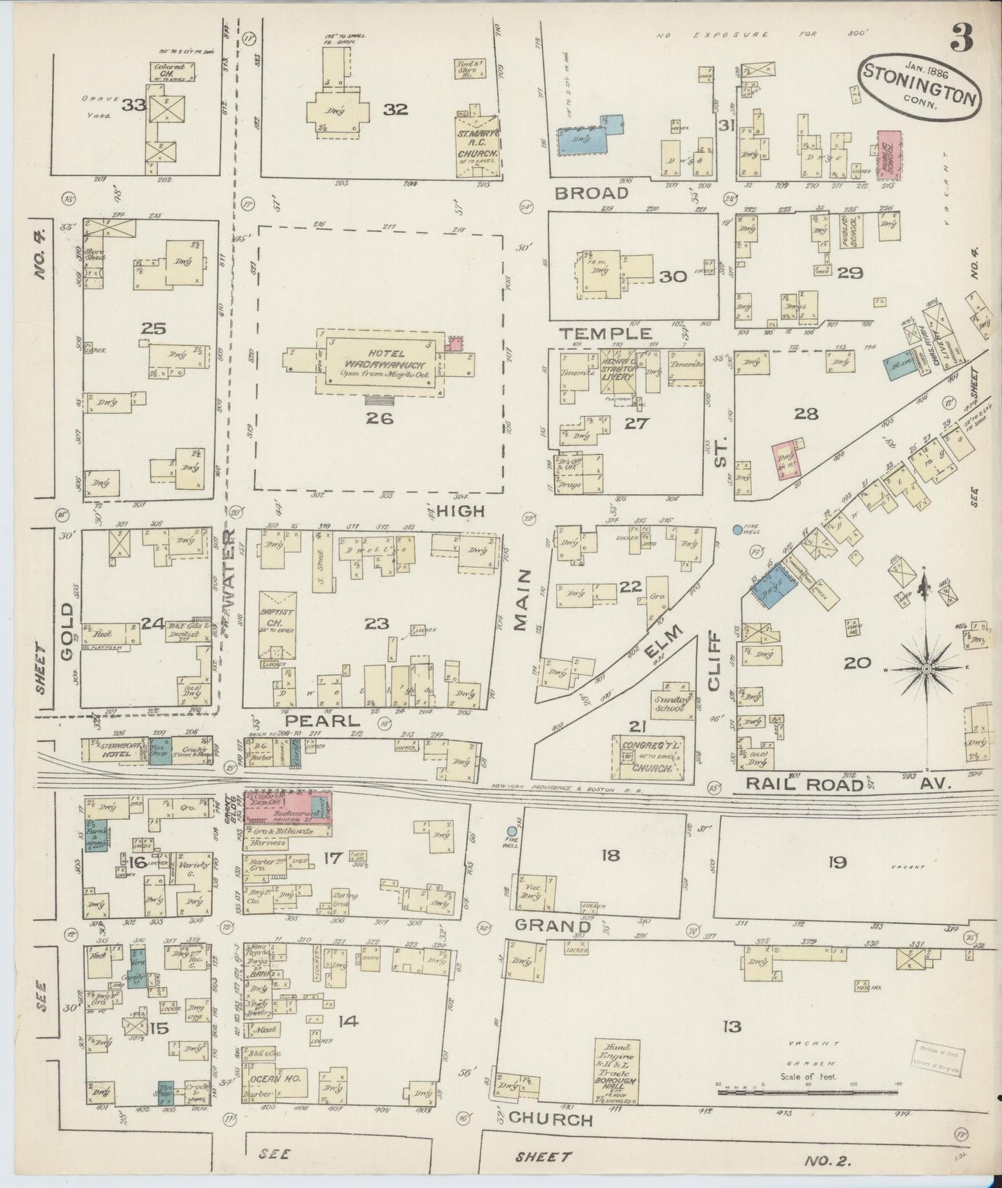 Sanborn Fire Insurance Map from Stonington, New London County, Connecticut (1886), Sheet #0003 - Complete Map Set gallery image, historic Sanborn map, vintage wall art, Connecticut Connecticut