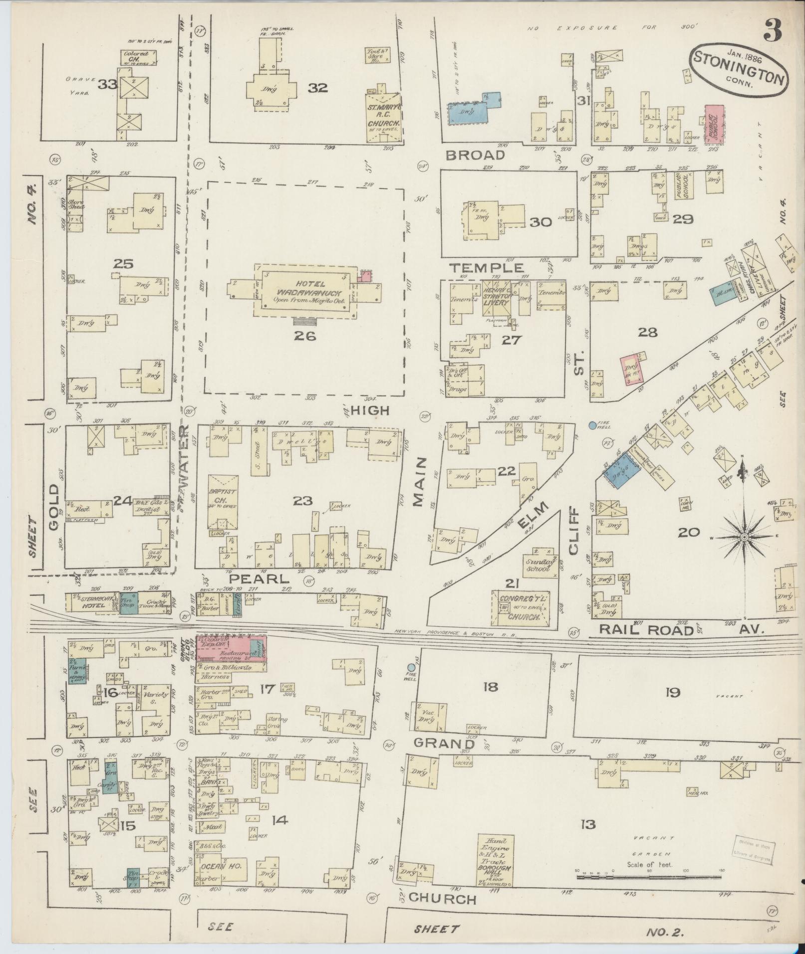 Sanborn Fire Insurance Map from Stonington, New London County, Connecticut (1886), Sheet #0003 - Complete Map Set gallery image, historic Sanborn map, vintage wall art, Connecticut Connecticut