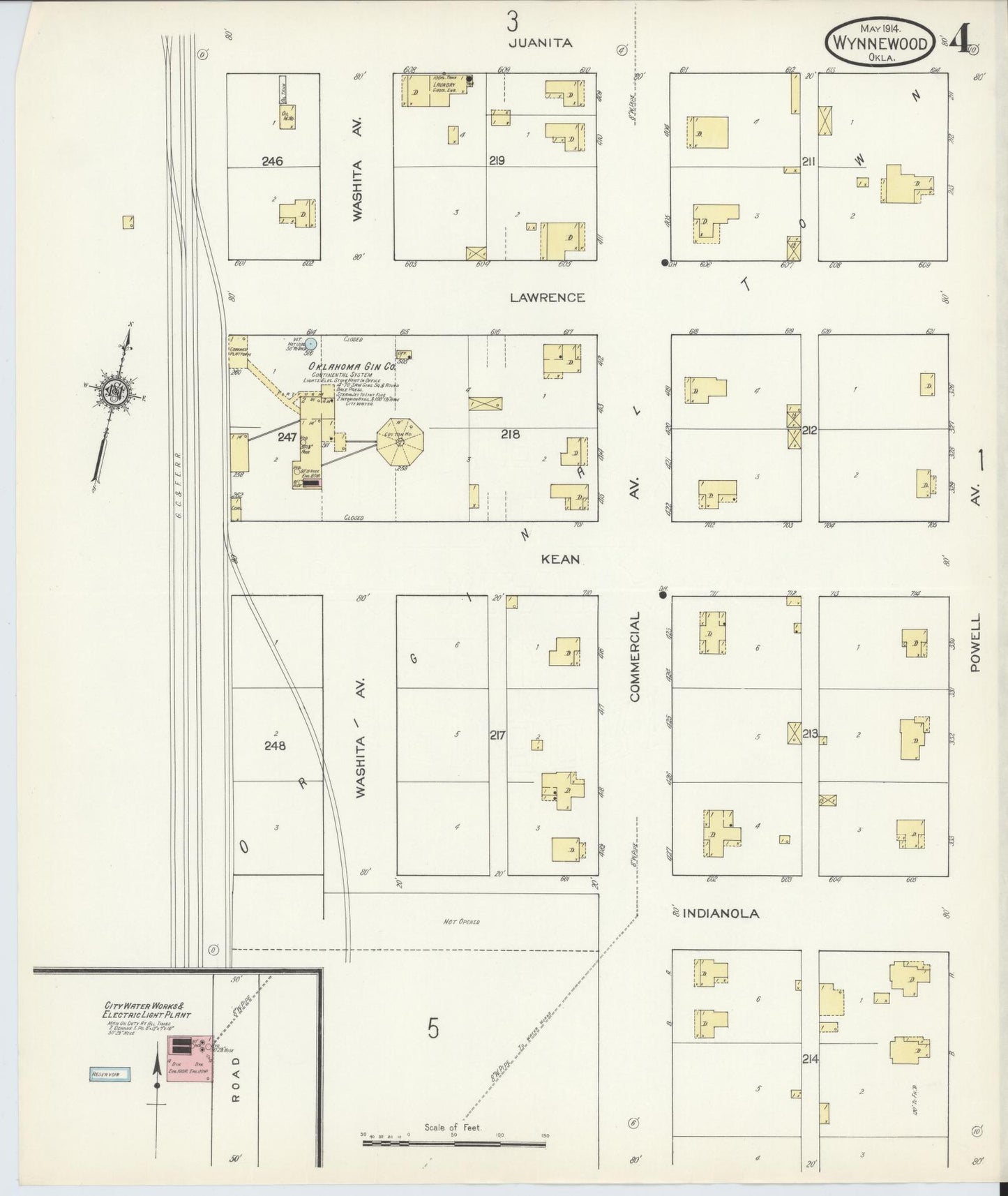 Sanborn Fire Insurance Map from Wynnewood, Garvin County, Oklahoma (1914), Sheet #0004 - Complete Map Set gallery image, historic Sanborn map, vintage wall art, Oklahoma Oklahoma